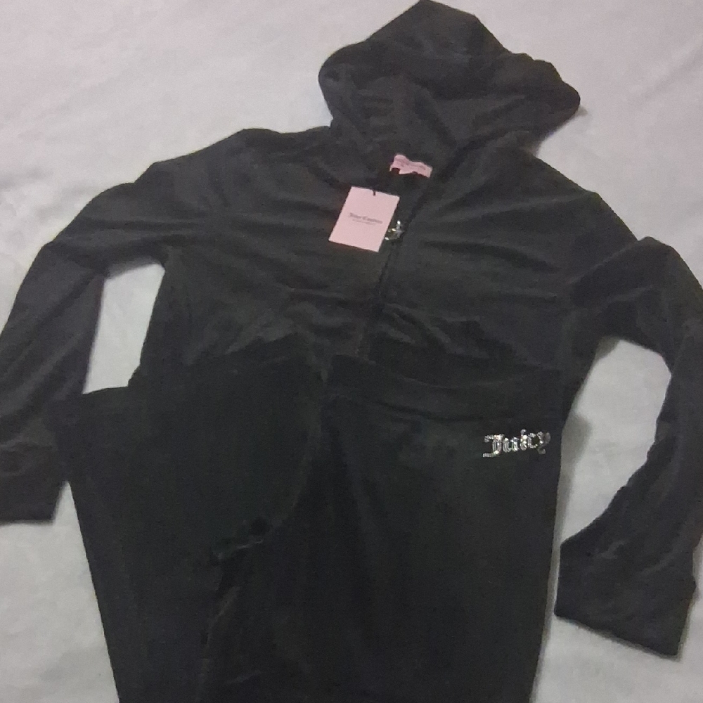 Juicy Couture Black Velour Zip Hoodie with Silver J Pull